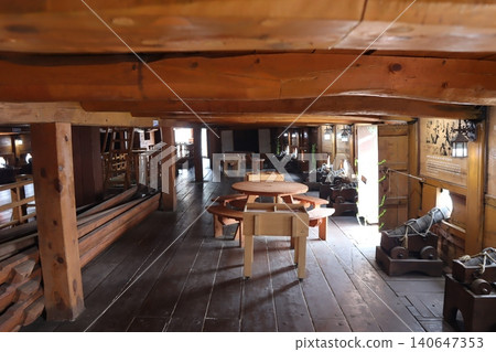 Interior of a Wooden Historical Ship Deck Interior of a Wooden Historical Ship Deck 140647353