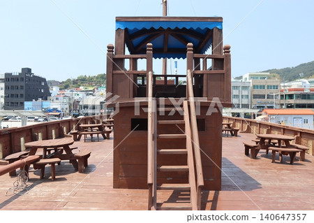 Wooden Observation Tower on Deck with Picnic Tables Wooden Observation Tower on Deck with Picnic Tables 140647357