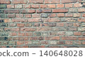 Brick wall with various textures and colors seen during daylight in an outdoor setting 140648028