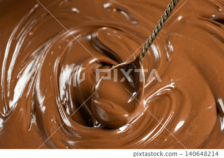 Natural chocolate nut butter in a spoon 140648214