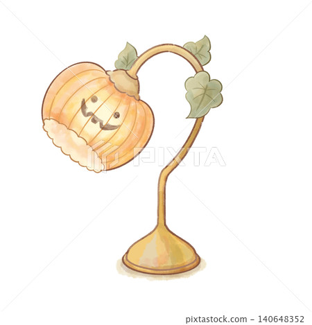 [Watercolor Style] Cute Smiling Pumpkin Desk Lamp - Halloween Interior Illustration 140648352