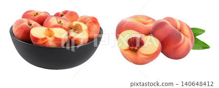 chinese flat donut peaches in ceramic bowl isolated on white background 140648412
