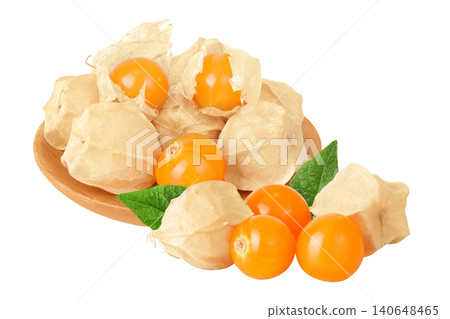 Cape gooseberry or physalis in wooden bowl isolated on white background wit full depth of field Cape gooseberry or physalis in wooden bowl isolated on white background wit full depth of field 140648465