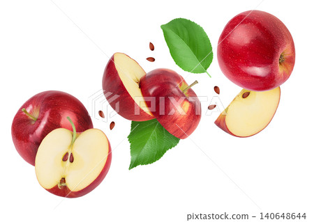 falling Red apple slices isolated on white background, falling Red apple slices isolated on white background, 140648644