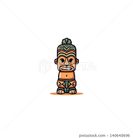 A whimsical cartoon style image displays a stylized figure reminiscent of an ancient cultural icon. The vector graphic illustration employs simple lines and earthy tones to create a charming and A whimsical cartoon style image displays a stylized figure reminiscent of an ancient cultural icon. The vector graphic illustration employs simple lines and earthy tones to create a charming and 140648696