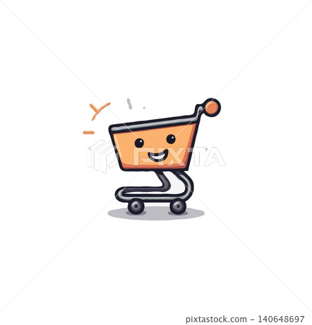 A cheerful illustration of a shopping cart with a friendly face, ideal for representing online retail or e-commerce concepts. The clean and simple design conveys a sense of ease and happiness in A cheerful illustration of a shopping cart with a friendly face, ideal for representing online retail or e-commerce concepts. The clean and simple design conveys a sense of ease and happiness in 140648697