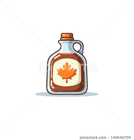 A delightful cartoon-style illustration of a vintage-inspired jug filled with maple syrup, ideal for representing breakfast, sweets, or Canadian culture. Its clean lines and bright colors make it A delightful cartoon-style illustration of a vintage-inspired jug filled with maple syrup, ideal for representing breakfast, sweets, or Canadian culture. Its clean lines and bright colors make it 140648709