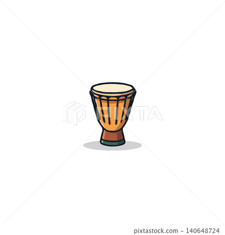 An isolated illustration depicts a djembe drum, emphasizing its role as a traditional percussion instrument. The artwork portrays the drum's form in a simple style, capturing essence for cultural An isolated illustration depicts a djembe drum, emphasizing its role as a traditional percussion instrument. The artwork portrays the drum's form in a simple style, capturing essence for cultural 140648724