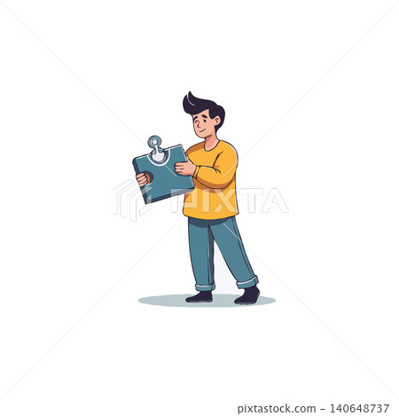 Illustration showcasing a boy confidently holding a large puzzle piece, representing the concept of problem-solving, strategic thinking, and collaborative teamwork. The image evokes creativity, Illustration showcasing a boy confidently holding a large puzzle piece, representing the concept of problem-solving, strategic thinking, and collaborative teamwork. The image evokes creativity, 140648737