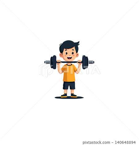 An illustration shows a young boy smiling confidently while lifting a barbell showcasing his fitness strength and healthy lifestyle choices. This image embodies youthful energy and the pursuit of An illustration shows a young boy smiling confidently while lifting a barbell showcasing his fitness strength and healthy lifestyle choices. This image embodies youthful energy and the pursuit of 140648894