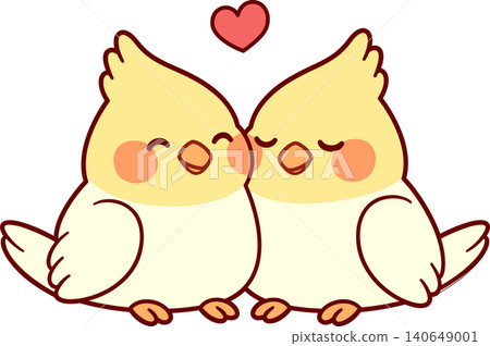 Cute cartoon cockatiel couple Cute cartoon cockatiel couple 140649001