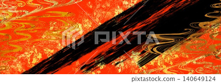 金箔、金粉和金屑紋理,水墨筆觸,以及朱紅色背景插圖。 金箔、金粉和金屑紋理,水墨筆觸,以及朱紅色背景插圖。 140649124