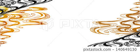 A horizontal background illustration featuring waves depicted in black in a traditional pattern style. A horizontal background illustration featuring waves depicted in black in a traditional pattern style. 140649130