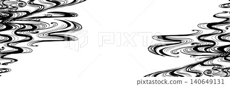 A horizontal background illustration featuring waves depicted in black in a traditional pattern style. A horizontal background illustration featuring waves depicted in black in a traditional pattern style. 140649131