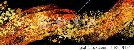 A luxurious horizontal black and vermilion background adorned with glittering gold leaf and sand in a New Year's style. A luxurious horizontal black and vermilion background adorned with glittering gold leaf and sand in a New Year's style. 140649135