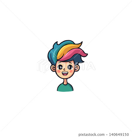 A charming cartoon character with vibrant, multicolored hair stands out against a clean background, radiating youthfulness and cheerfulness. The playful design and individual style showcase the A charming cartoon character with vibrant, multicolored hair stands out against a clean background, radiating youthfulness and cheerfulness. The playful design and individual style showcase the 140649150