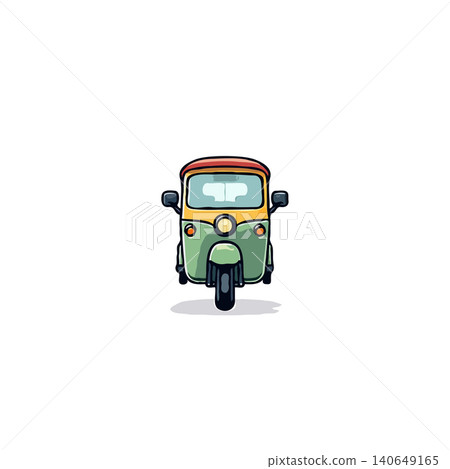 A charming illustration depicts a three-wheeled vehicle, commonly known as an auto rickshaw or tuk-tuk, representing urban transportation in Asia. Its small size and open design make it a popular A charming illustration depicts a three-wheeled vehicle, commonly known as an auto rickshaw or tuk-tuk, representing urban transportation in Asia. Its small size and open design make it a popular 140649165