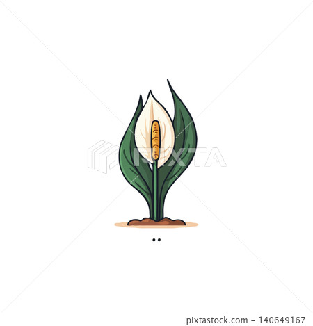 A minimalist and stylized depiction of a peace lily plant is presented, highlighting its characteristic white spathe and spadix. The illustration emphasizes the plant's graceful form and symbolizes A minimalist and stylized depiction of a peace lily plant is presented, highlighting its characteristic white spathe and spadix. The illustration emphasizes the plant's graceful form and symbolizes 140649167