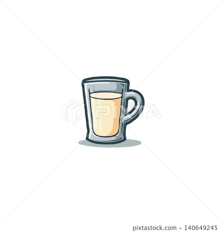 An artistic and stylized rendering of a clear glass mug is filled with a creamy beverage. The design evokes a sense of simplicity and freshness, inviting viewers to appreciate the visual appeal of a 140649245