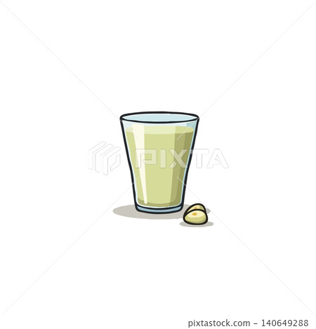 This illustration portrays a refreshing glass of nut milk, embodying a healthy lifestyle and clean eating. It represents a nutritious and dairy-free option, rich in protein, perfect for vegan and 140649288