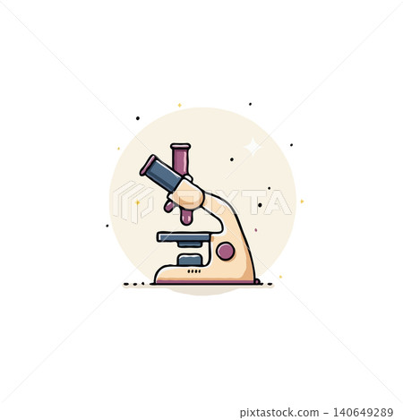 A clean vector illustration displays a microscope with a test tube inserted ready for a science experiment in a lab. The tool is shown on a white background highlighting its features and purpose for A clean vector illustration displays a microscope with a test tube inserted ready for a science experiment in a lab. The tool is shown on a white background highlighting its features and purpose for 140649289