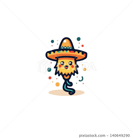 A delightfully charming cartoon character wearing a traditional sombrero dances merrily amidst colorful confetti, embodying the joyful spirit of a vibrant celebration. This whimsical illustration A delightfully charming cartoon character wearing a traditional sombrero dances merrily amidst colorful confetti, embodying the joyful spirit of a vibrant celebration. This whimsical illustration 140649290