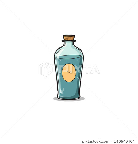 A charming cartoon-style illustration of a potion bottle filled with a blue liquid, featuring a cute face on the front. The whimsical design and magical feel make it ideal for fantasy or design A charming cartoon-style illustration of a potion bottle filled with a blue liquid, featuring a cute face on the front. The whimsical design and magical feel make it ideal for fantasy or design 140649404