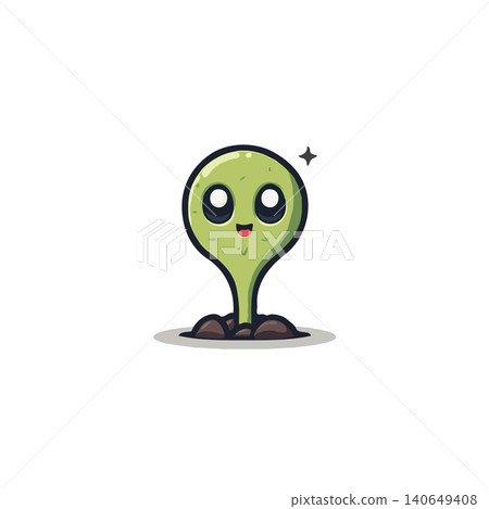 A charming illustration featuring a seedling sprout with a friendly expression, emerging from the earth. The design conveys themes of growth, freshness, and the joys of gardening and ecology. The A charming illustration featuring a seedling sprout with a friendly expression, emerging from the earth. The design conveys themes of growth, freshness, and the joys of gardening and ecology. The 140649408