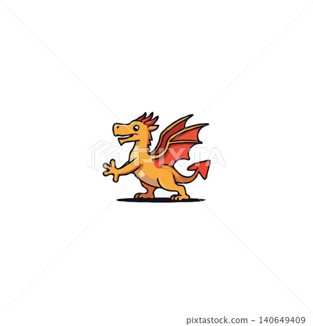 A charming cartoon dragon with vibrant orange and red hues. This delightful illustration features a friendly, cheerful creature with expressive eyes and a whimsical design. It's a perfect addition 140649409