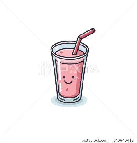 A cheerful pink smoothie illustration inside a clear glass, complete with a cute, smiling face and a playful straw. This design is ideal for marketing health products or promoting a vibrant, joyful A cheerful pink smoothie illustration inside a clear glass, complete with a cute, smiling face and a playful straw. This design is ideal for marketing health products or promoting a vibrant, joyful 140649412