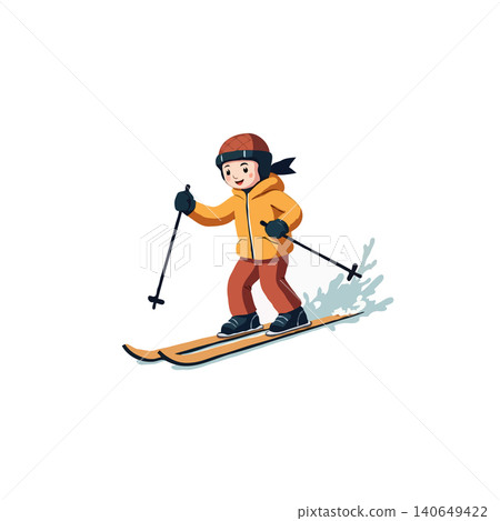 A digitally created illustration depicts a joyous child skiing downhill on a snow-covered slope. The scene captures the essence of winter sports, with the character wearing appropriate safety gear, A digitally created illustration depicts a joyous child skiing downhill on a snow-covered slope. The scene captures the essence of winter sports, with the character wearing appropriate safety gear, 140649422