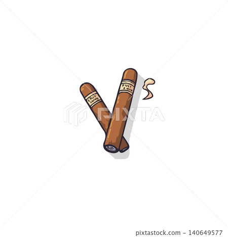 This image depicts two exquisitely handcrafted cigars, radiating an aura of sophisticated leisure. The detailed illustration highlights the fine craftsmanship and the promise of a rich, aromatic This image depicts two exquisitely handcrafted cigars, radiating an aura of sophisticated leisure. The detailed illustration highlights the fine craftsmanship and the promise of a rich, aromatic 140649577
