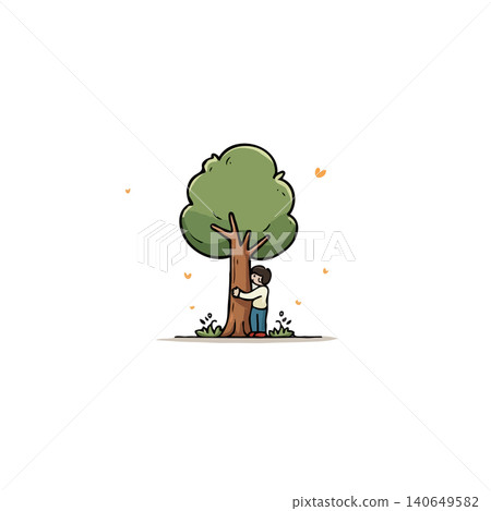A minimalist illustration depicts a person warmly embracing a solitary tree, symbolizing a profound connection with nature. The image evokes feelings of serenity, simplicity, and an appreciation for A minimalist illustration depicts a person warmly embracing a solitary tree, symbolizing a profound connection with nature. The image evokes feelings of serenity, simplicity, and an appreciation for 140649582