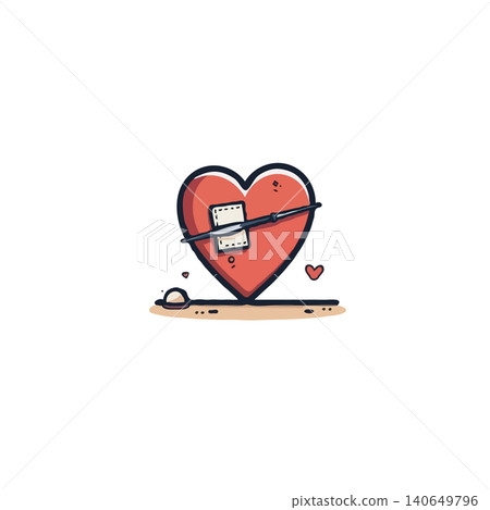 An illustration portrays a wounded heart being mended with a bandage and needle, symbolizing emotional healing and recovery from pain. The image evokes feelings of tenderness, care, and the process An illustration portrays a wounded heart being mended with a bandage and needle, symbolizing emotional healing and recovery from pain. The image evokes feelings of tenderness, care, and the process 140649796
