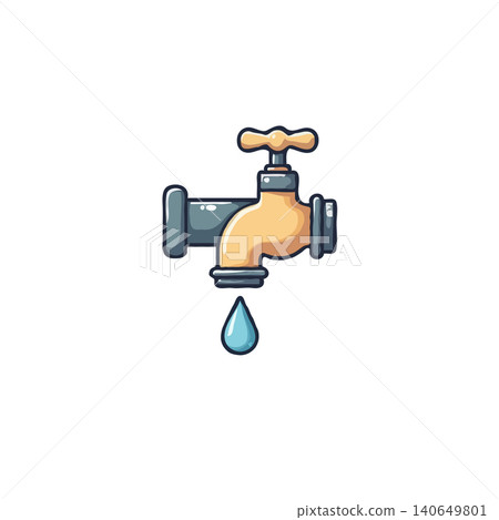 This simple illustration portrays a faucet with a single, prominent water drop. It visually highlights the importance of conservation and responsible water usage, promoting the idea of preserving This simple illustration portrays a faucet with a single, prominent water drop. It visually highlights the importance of conservation and responsible water usage, promoting the idea of preserving 140649801