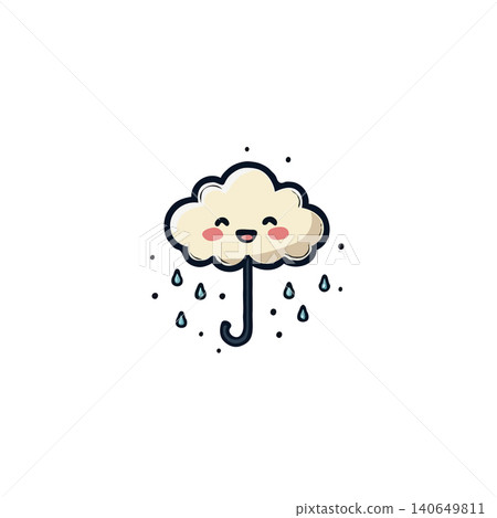 A charming and playful illustration showcasing a cloud ingeniously designed as an umbrella, providing shelter from gentle raindrops, the cute and smiling face adds a touch of whimsy and joy, making A charming and playful illustration showcasing a cloud ingeniously designed as an umbrella, providing shelter from gentle raindrops, the cute and smiling face adds a touch of whimsy and joy, making 140649811
