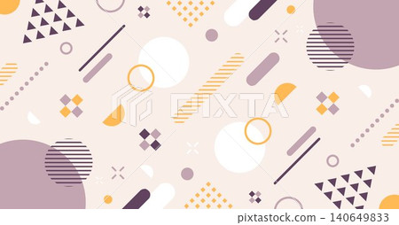 Geometric pattern pop background material. Purple and mustard Memphis-style abstract pattern, Japanese style Geometric pattern pop background material. Purple and mustard Memphis-style abstract pattern, Japanese style 140649833