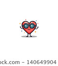 A cheerful heart character wearing spectacles spreads joy. The adorable mascot exudes playful charm and innocent wonder, perfect for creative projects and unique designs. A delightful illustration 140649904