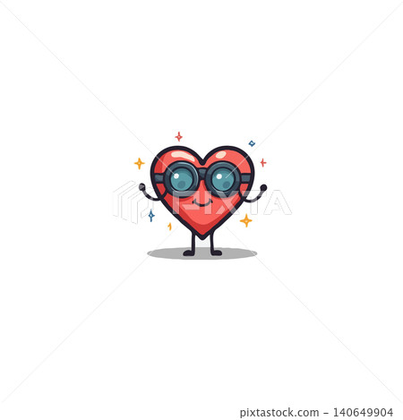 A cheerful heart character wearing spectacles spreads joy. The adorable mascot exudes playful charm and innocent wonder, perfect for creative projects and unique designs. A delightful illustration A cheerful heart character wearing spectacles spreads joy. The adorable mascot exudes playful charm and innocent wonder, perfect for creative projects and unique designs. A delightful illustration 140649904