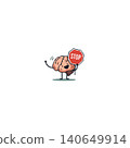 A cartoon brain character merrily holds a stop sign, suggesting the need to pause, rethink, and possibly limit certain thought patterns for better mental health. This cheerful depiction promotes 140649914