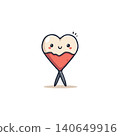 A charming heart-shaped character radiates a gentle happiness with its sweet and endearing expression. This playful illustration is perfect for adding a touch of lighthearted joy and love to any 140649916