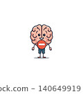 A cartoon brain character holding a minus sign, visually representing the concept of mental blockage or cognitive decline. It can be used to illustrate articles about mental health, memory problems, 140649919