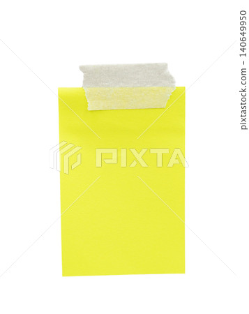 Blank yellow paper note with masking tape isolated on white background. Blank yellow paper note with masking tape isolated on white background. 140649950