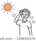 An illustration of a senior man who looks like he's about to get heatstroke. 140650374