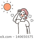 An illustration of a senior woman who appears to be suffering from heatstroke. 140650375