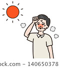 An illustration of a senior man who looks like he's about to get heatstroke. 140650378