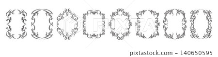 Gothic frame, hand drawn dark fantasy border set, ornamental symmetrical spike graphic decoration. Gothic frame, hand drawn dark fantasy border set, ornamental symmetrical spike graphic decoration. 140650595
