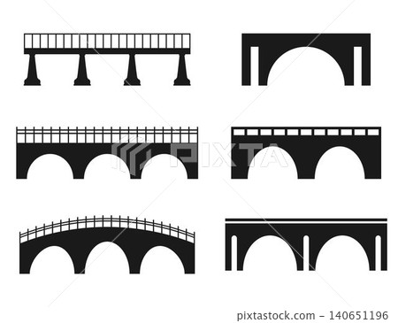 Bridge Icon Set With Arched Silhouettes and Railings. Bridge Icon Set With Arched Silhouettes and Railings. 140651196
