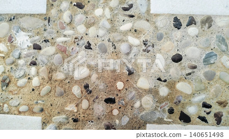 Exposed aggregate concrete texture background with colorful pebble wash. 140651498