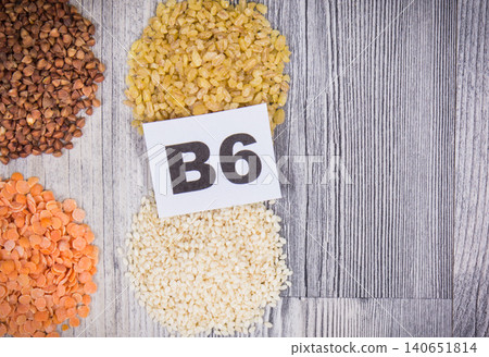 Healthy ingredients containing vitamin B6 and minerals. Nutritious eating. Place for text Healthy ingredients containing vitamin B6 and minerals. Nutritious eating. Place for text 140651814